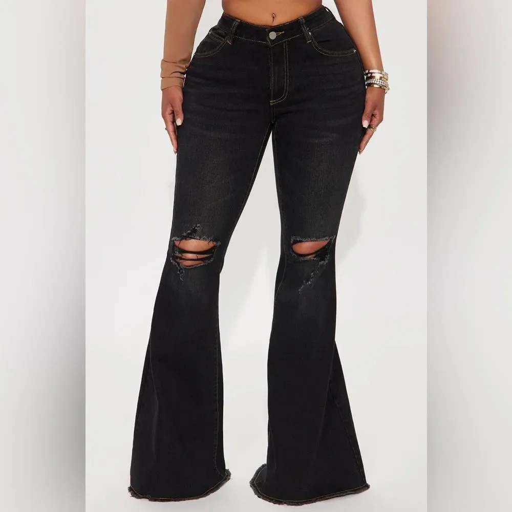 Vision Quest Bell Bottom Jeans - Black Wash